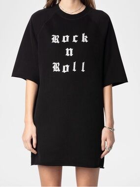 Zadig & Voltaire Black "Rock n Roll" Graphic Tee Dress, medium